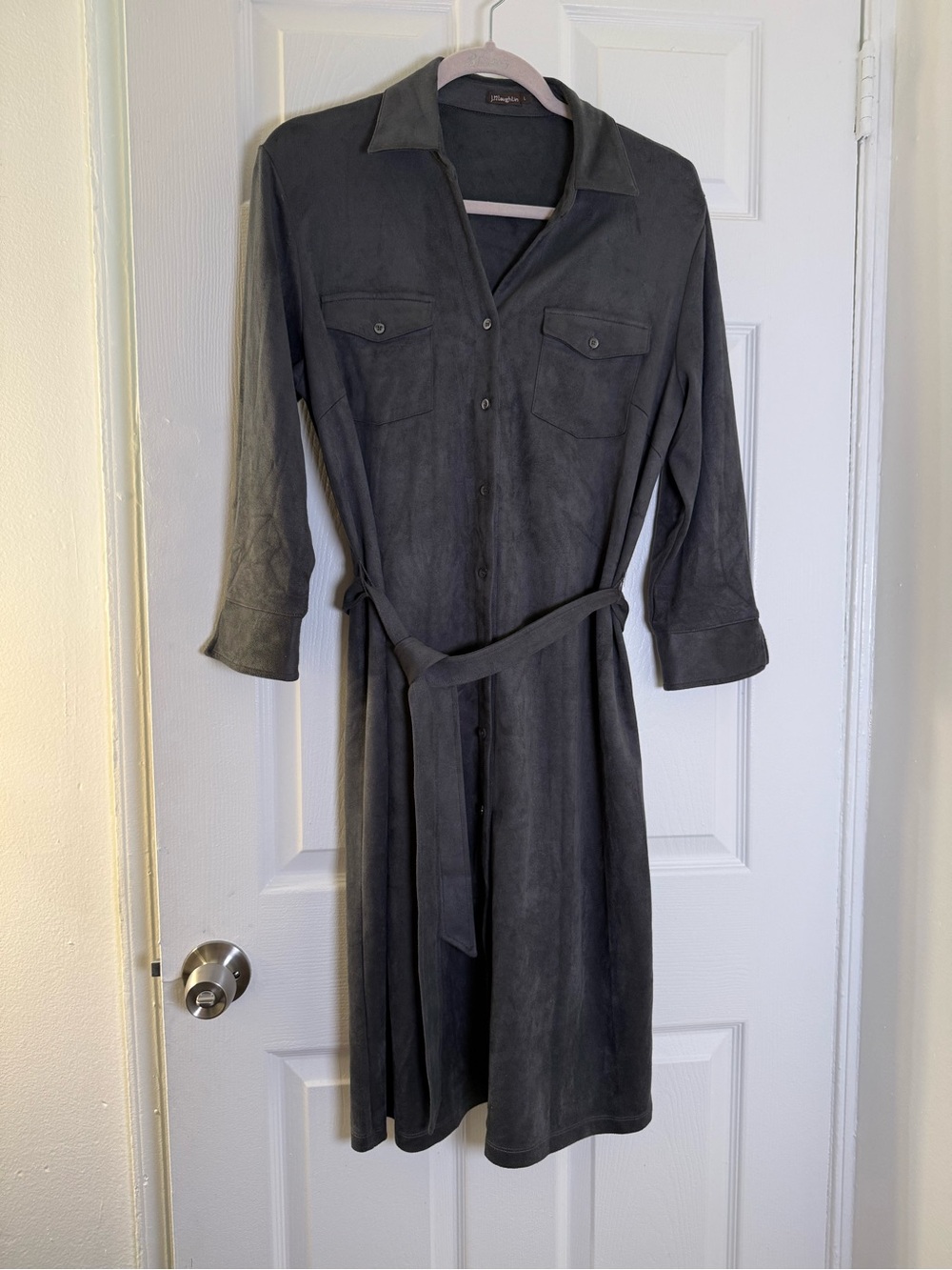J. McLaughlin Charcoal Button-Front Dress with Tie Belt - Picture 7 of 8